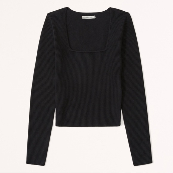 Abercrombie & Fitch | Long-Sleeve Ottoman Squareneck Top | Black | Size M - Picture 5 of 8